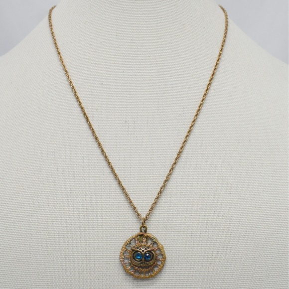 unknown Jewelry - Woodland Owl Pendant Necklace Gold Blue Teal Eyes Whimsical Bohemian Indie Y2K